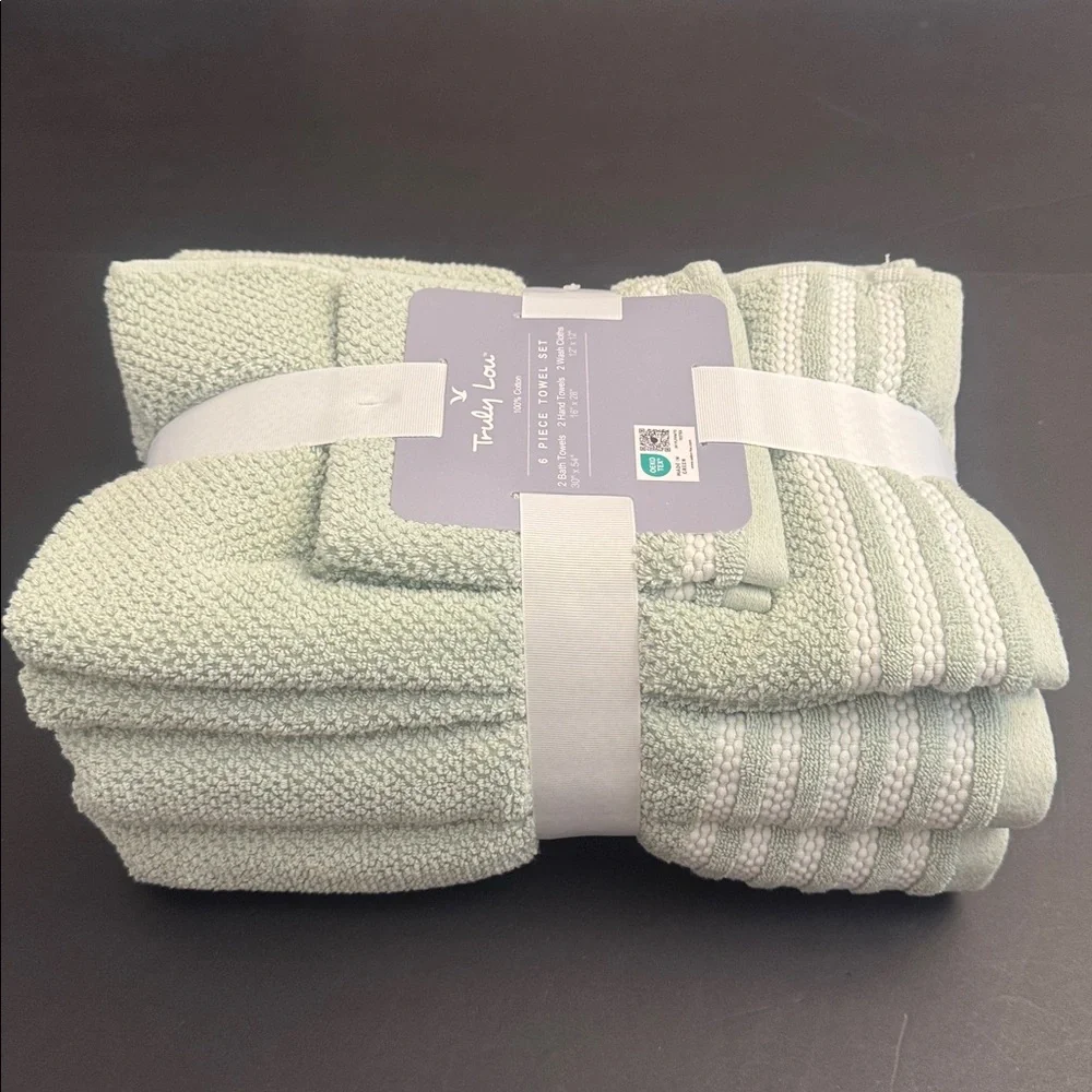 TRULY LOU 100% Cotton 6pc Bath Towel Set - Bokchoy -Green